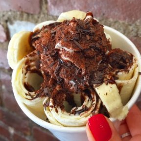 Gluten-free rolled chocolate ice cream from Juicy Spot Cafe